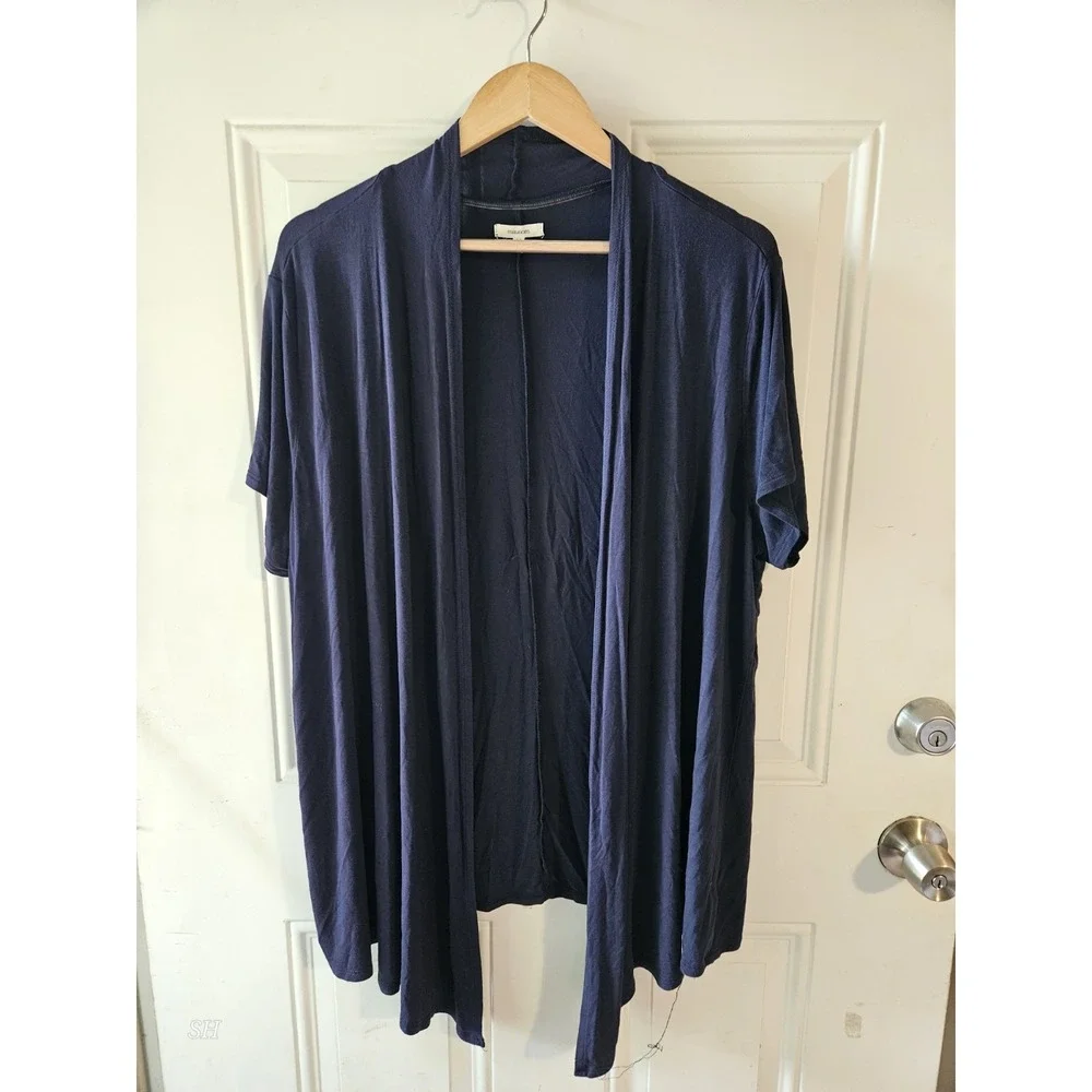 Maurices Womens 1X Navy Open Front Cardigan Short‎ Sleeve Lightweight Drape Plus